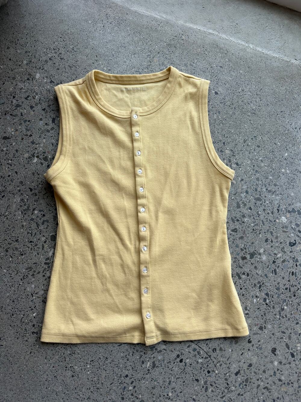 Abercrombie & Fitch Women’s SM Button Front Tank Top Yellow Ribbed Y2K